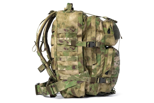 Military backpack isolated on a white background