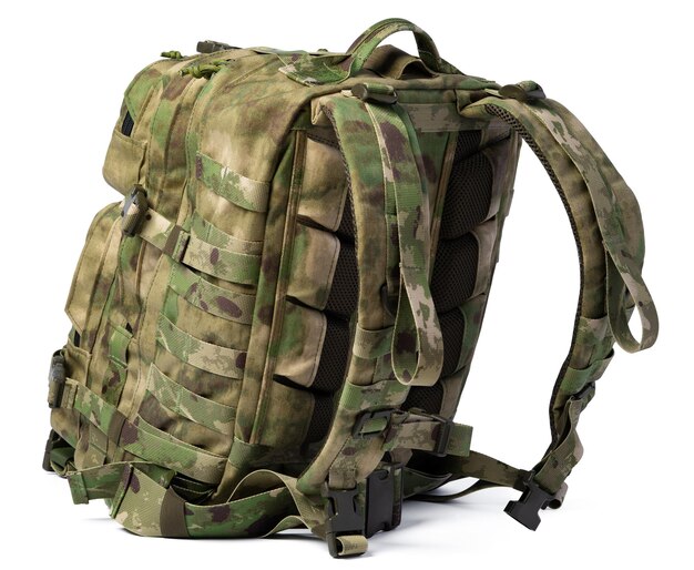 Military backpack isolated on a white background