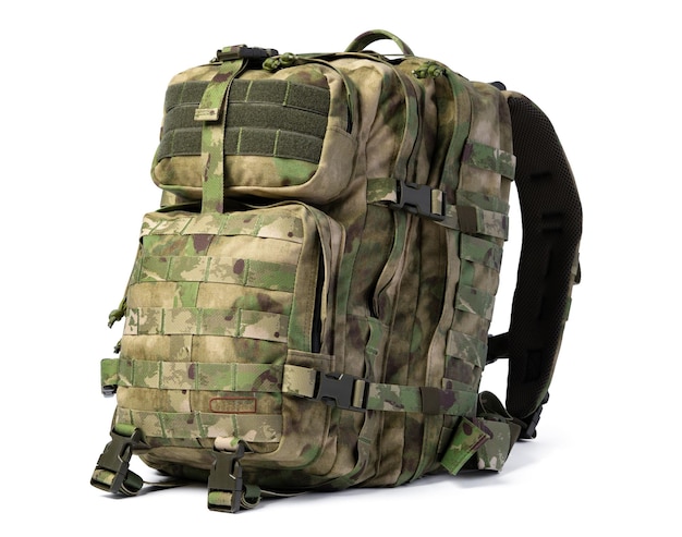 Military backpack isolated on a white background