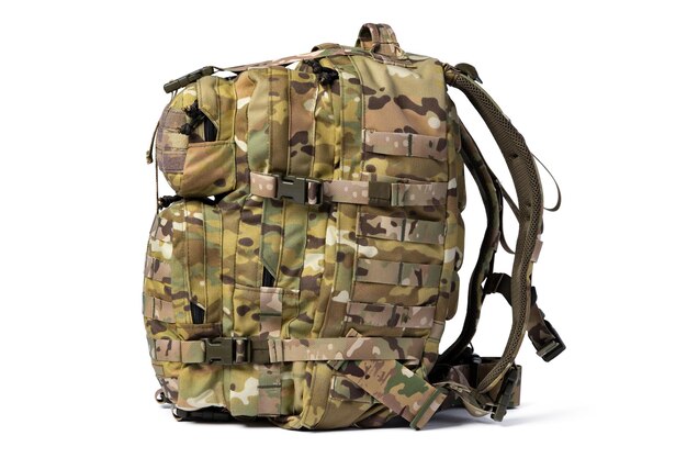 Military backpack isolated on a white background