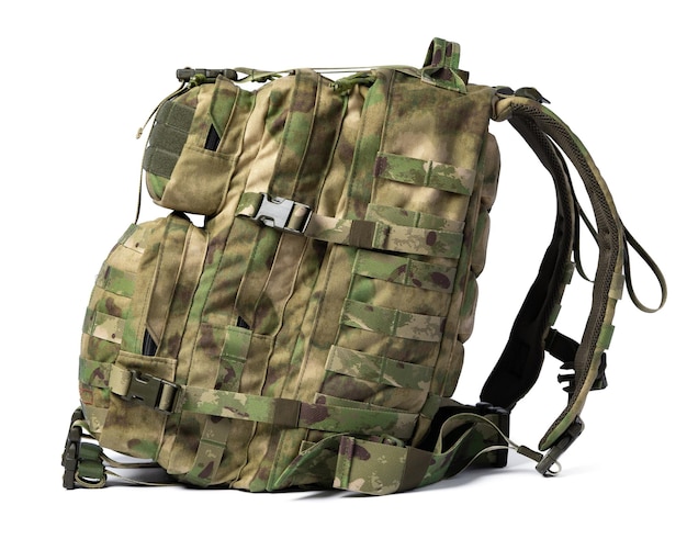 Military backpack isolated on a white background
