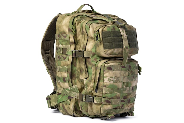 Military backpack isolated on a white background