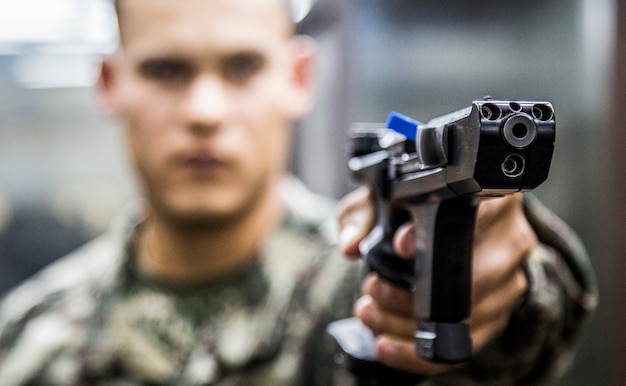 Military cadet shooting range practice