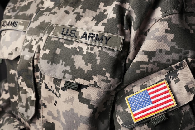 Military chevron on uniform of American soldier