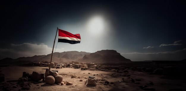 military in the desert with the flag of Yemen military operations in the east