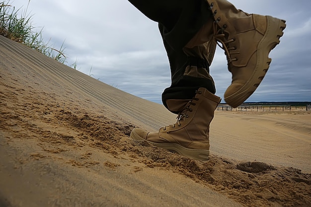 military exercises in the desert / legs in army boots, soldiers of the desert