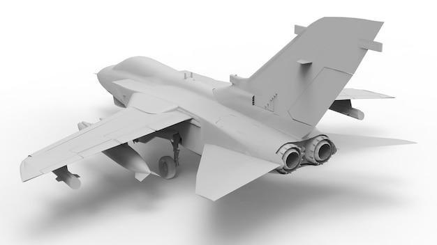 Military fighter aircraft. Three-dimensional raster illustration in the form of a completely white model. 3d rendering.