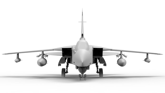 Military fighter aircraft. Three-dimensional raster illustration in the form of a completely white model. 3d rendering.