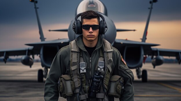 写真 軍用戦闘機のパイロットの肖像画