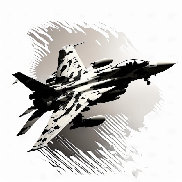 Military fighter jet silhouette on white background Generative AI