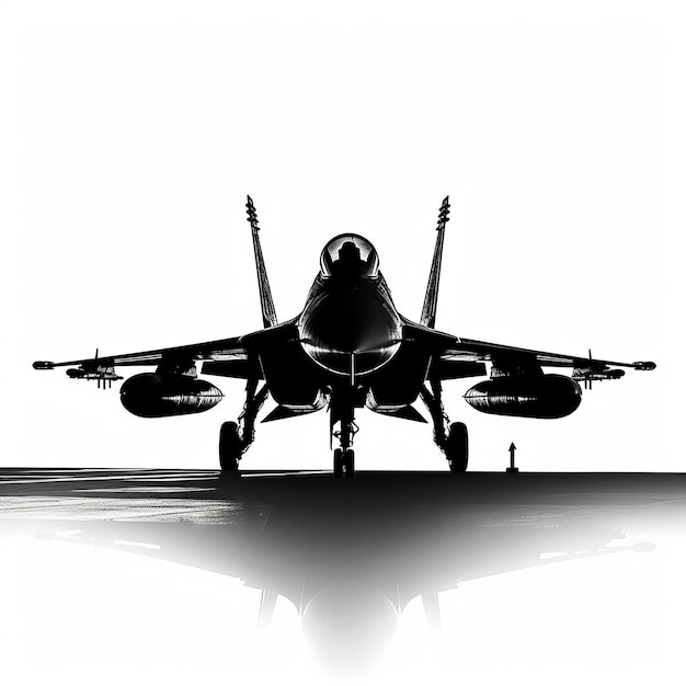 Photo military fighter jet silhouette on white background generative ai