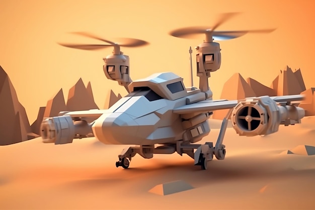 Будущий военный вертолетный истребитель концепция атаки 3D низкая поли графическая иллюстрация генеративный ИИ