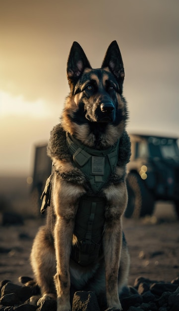 写真 ドイツ軍の羊飼い犬で 軍に酷く見える