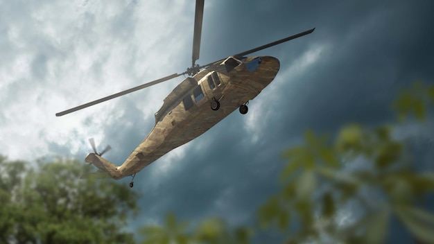 Military helicopter Render 3d Illustration