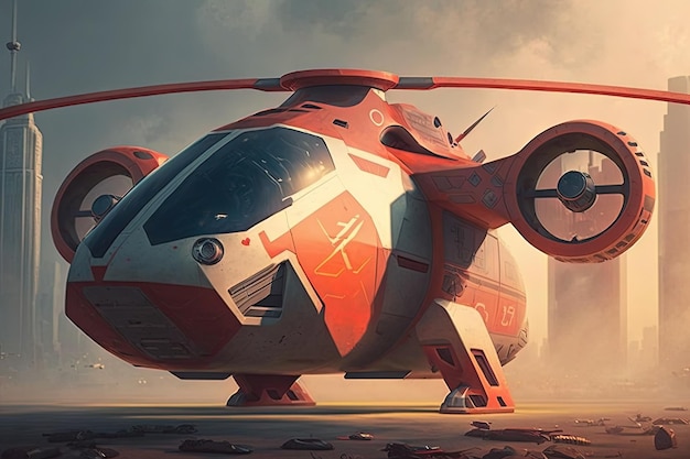 Military helicopter for the world war in a futuristic style on a background of sand dunes New technologies cyberpunk high resolution art generative artificial intelligence