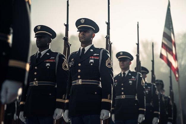 Photo military honor guard standing in formation at a generative ai