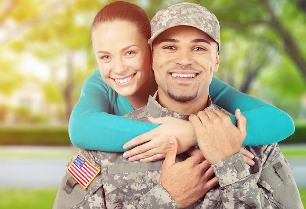 Photo military husband with wife