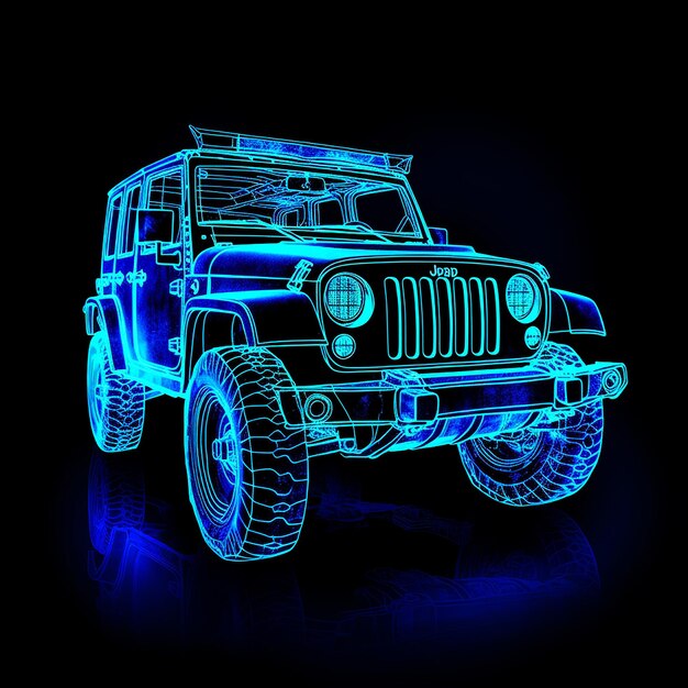 Photo military jeep hologram blue neon