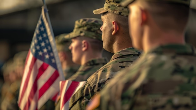 Foto gli uomini militari in formazione