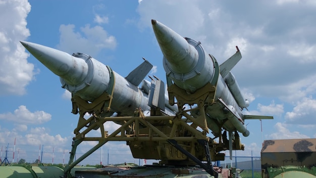 Military missiles at the exhibition in open-air museum