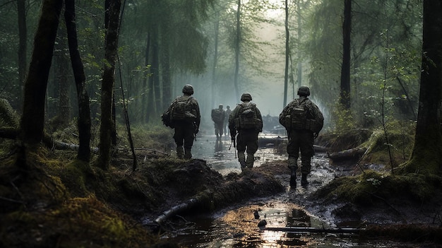 Military Patrol in a Forest