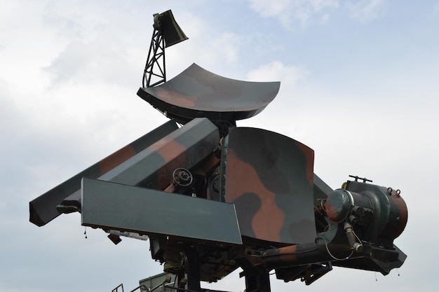 Military radar painted in camouflage pattern