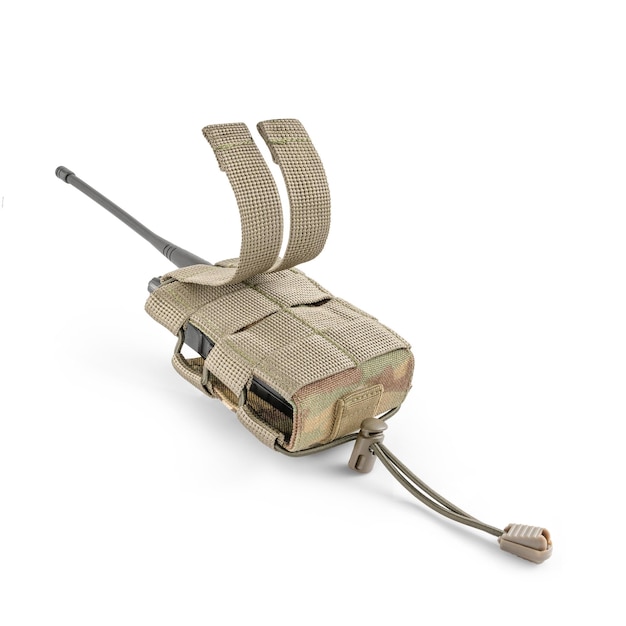 Radio militare in astuccio tattico mimetico multicam con cinturini per sistema molle equipaggiamento militare walkie talkie