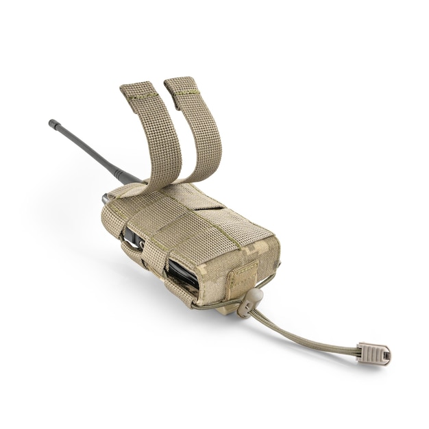 Radio militare in astuccio tattico in pixel mimetico con cinturini per sistema molle equipaggiamento militare walkie talkie
