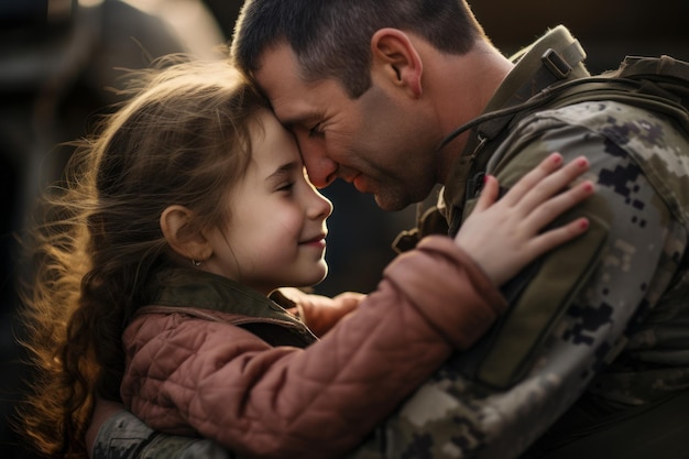 Military reunion father daughter Army male Generate AI