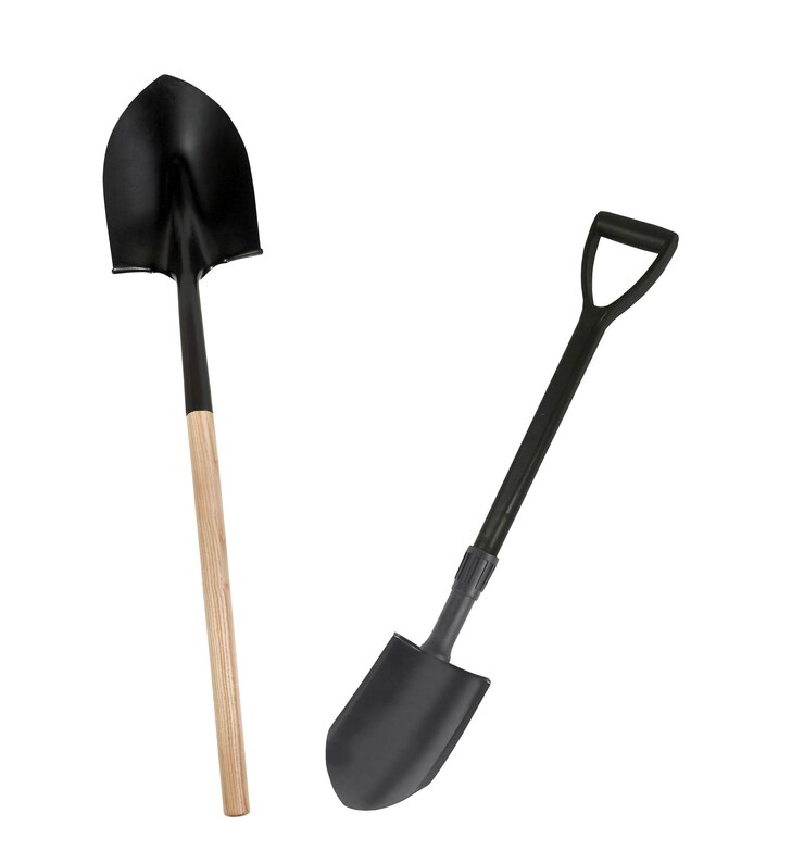 Photo military and rural shovels on white background