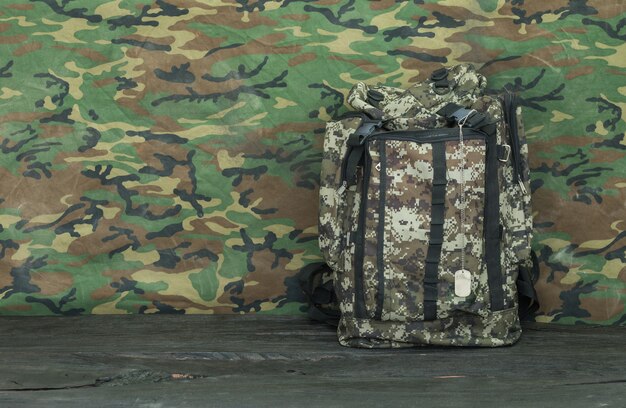 military soldier backpack on the floor