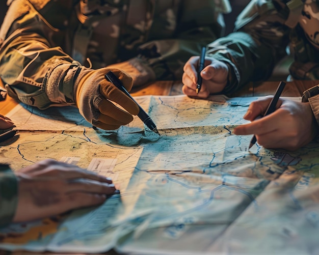 Foto mappe e marcatori di pianificazione strategica militare