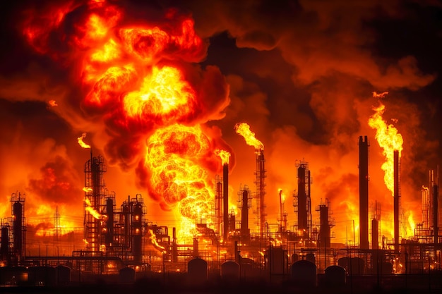 Военные нанесли удар по нефтеперерабатывающему заводу, что вызвало большой пожар, в результате которого вспыхнул генератор.