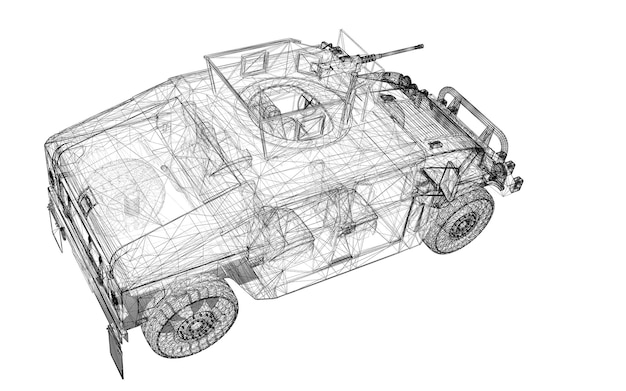 Photo military tank model, body structure, wire model