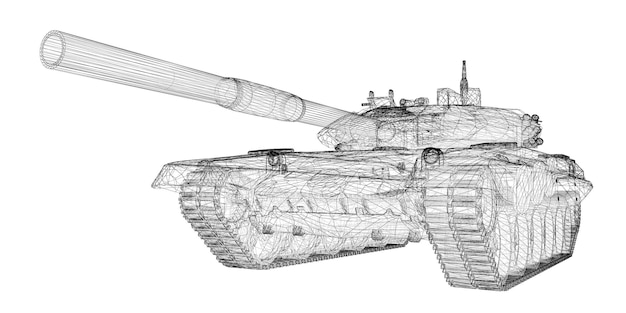 Military tank model, body structure, wire model