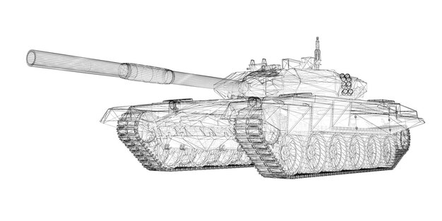 Модель военного танка, конструкция корпуса, проволочная модель