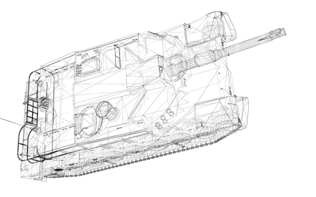 Military tank model, body structure, wire model