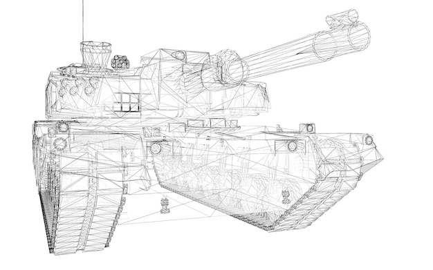 Military tank model, body structure, wire model