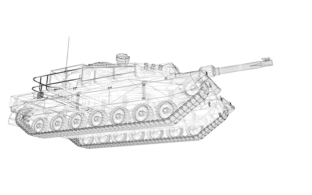 Military tank model, body structure, wire model