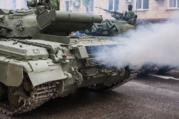 Military tank on street