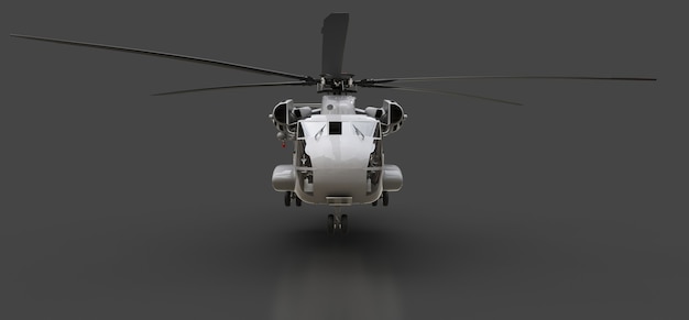 Photo military transport or rescue helicopter on grey background. 3d illustration.