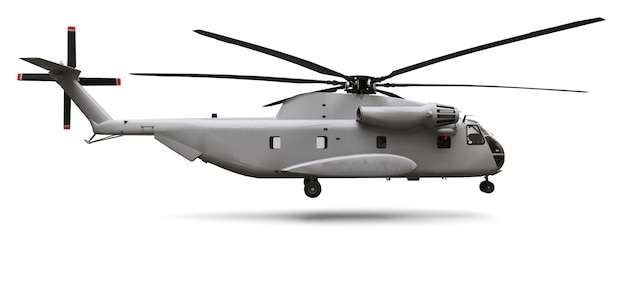 Military transport or rescue helicopter on white background