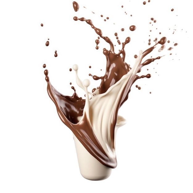 Milk a7 chocolate Splash mixes and flying in white empty space