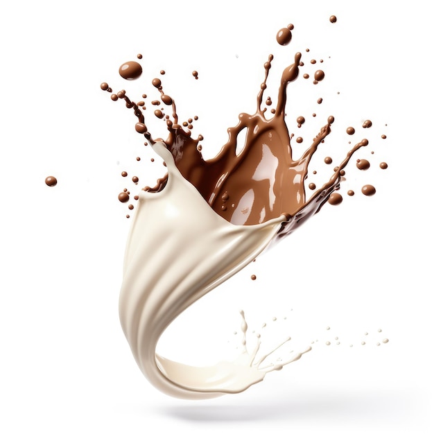 Milk a7 chocolate Splash mixes and flying in white empty space