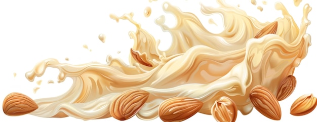 Milk and Almonds Splash on White Background