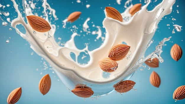 Photo milk almonds splash