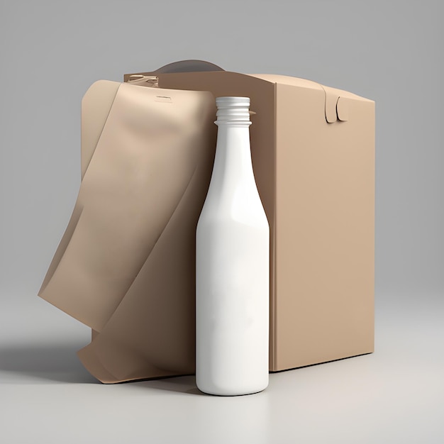 写真 最小限の白い背景を持つ牛乳瓶包装モックアップ