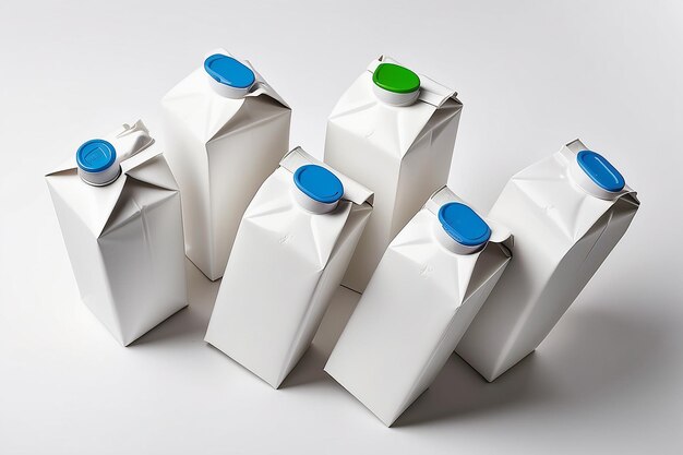 Milk cartons Top view on white background No logo Concept for milk supply and production