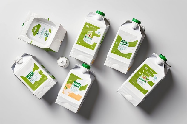 Photo milk cartons top view on white background no logo concept for milk supply and production