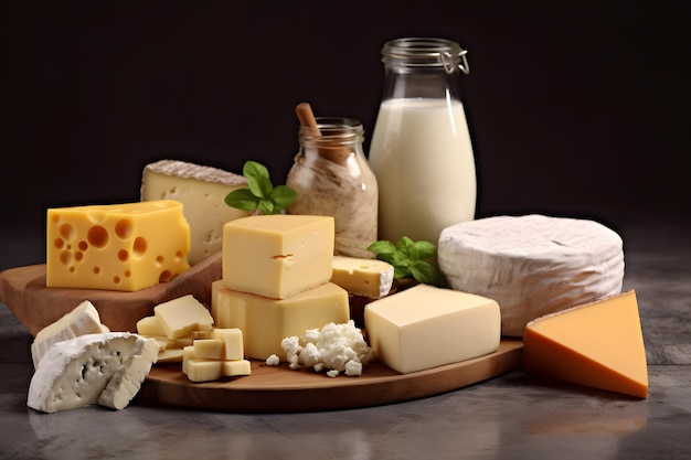 Milk and Cheese Medley on Wooden Desk